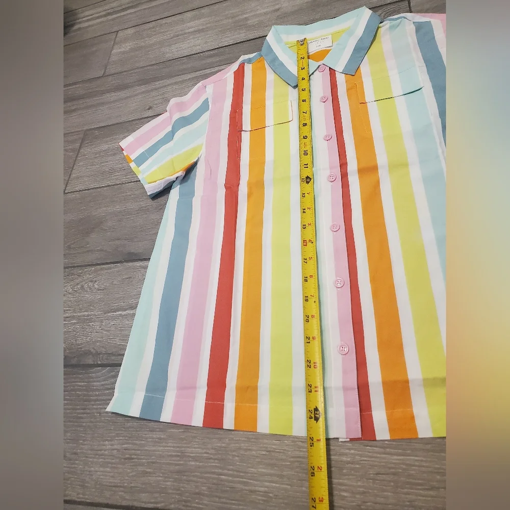 ATLANTIC-PACIFIC × LAKE 100% cotton poplin rainbow colorful striped pajama set S - Picture 5 of 9